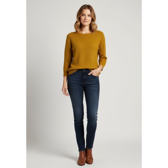 H&M Mustard 3/4 Sleeve Crew Neck Sweater Size M - Picture 10 of 10